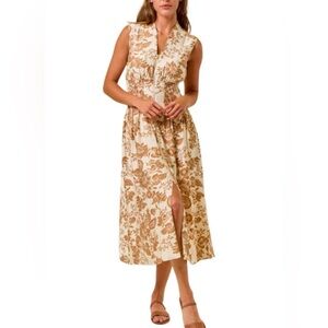 NEW Doe & Rae Women’s Floral Smocked Dress Beige/Brown Multi Size Large NWT